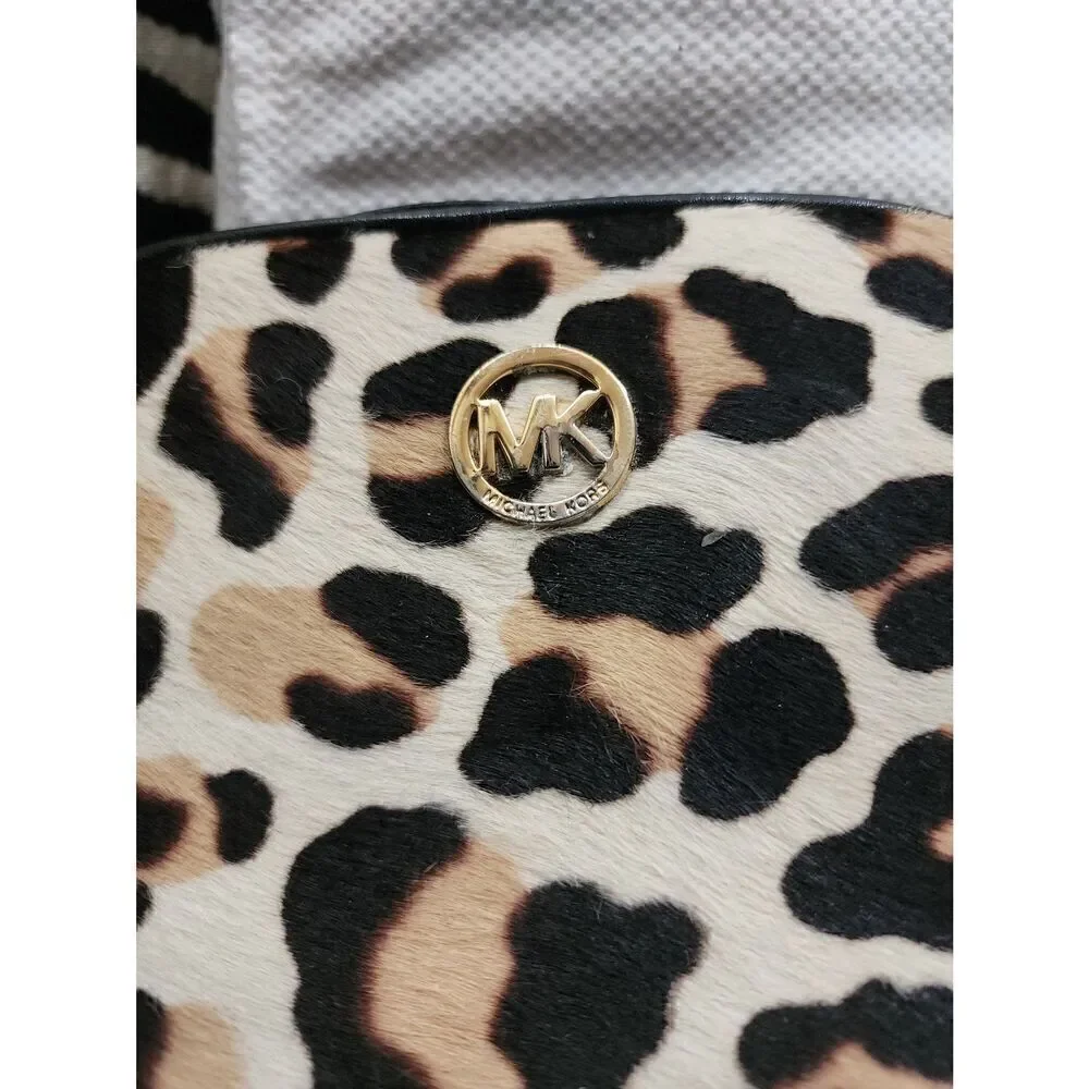 Michael Kors Black Leopard Print Calf Hair Leather Crossbody Bag